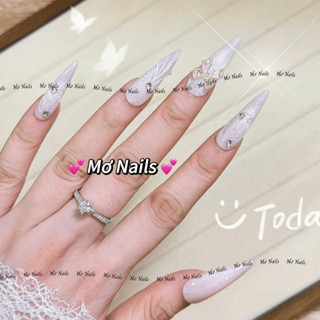  NailBox thiết kế mắt mèo hồng thach vân nổi vỏ sò charm nơ Nữ M52 nhà Mơ Nails 