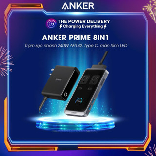 Trạm sạc nhanh Anker Prime 240W 8in1 A91B2, sạc nhanh cho thiết bị tối đa 140W Type C, quản lý qua App, Màn hình LED