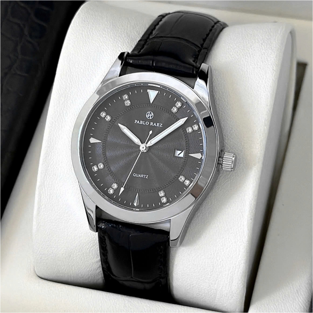 Đồng hồ nam chính hãng dây da PABLO RAEZ đính đá dạ quang có lịch ngày chống thấm nước C222 CARIENT