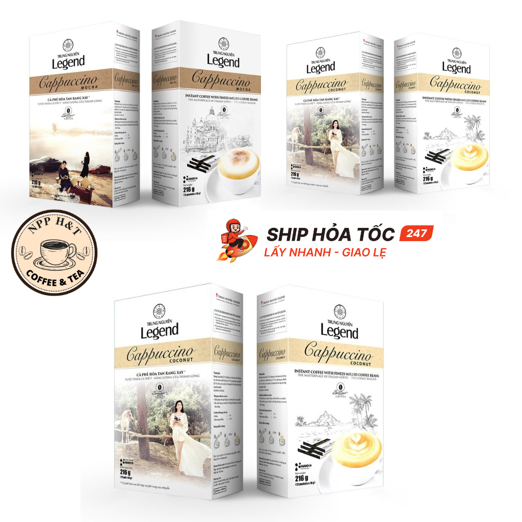 Cà Phê Trung Nguyên Legend Cappuccino Vị Hazelnut / Mocha / Coconut Hộp12 Sticks 18g