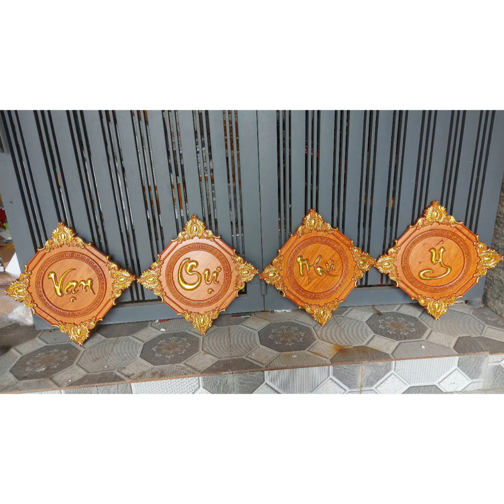 Bộ tranh vạn sự như ý gỗ hương đỏ và hương đá kt 40x40 cm