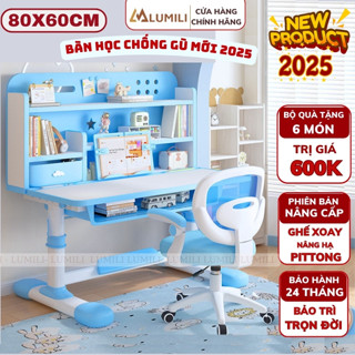 [ Hàng mới về] bộ bàn học cho bé E10, bàn học chống gù mẫu mới, bàn nâng hạ có kệ sách lớn kèm ghế xoay 360 cao cấp