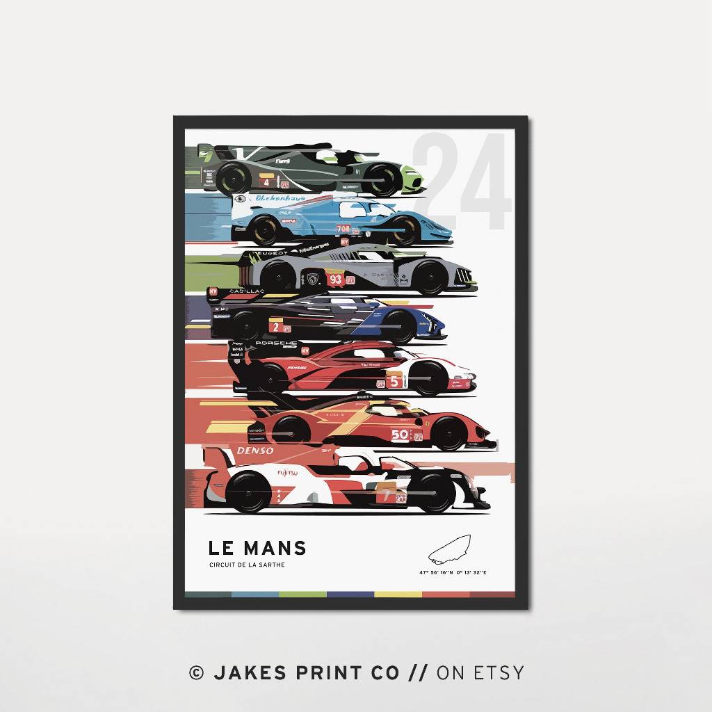 Poster xe đua F1 Le Mans Poster 24 Hours Porsche Poster Vintage - Có Sẵn Keo Dán - Có cán bảo vệ ảnh