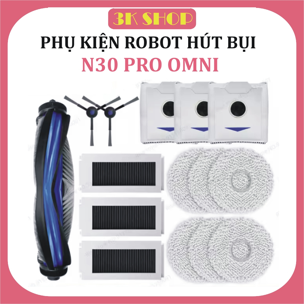 Phụ kiện robot hút bụi Ecovac Debot N30 Pro Omni - Khăn lau, Chổi Chính, Chổi cạnh, Túi rác, Lọc bụi.