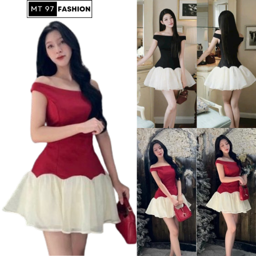  Váy Body Trể Vai 2 Dây Phối Tơ Bồng Dáng Bí MT97 Đầm Bánh Bèo Chất Liệu Tafta Phối Tơ Cao Cấp Đẹp Sang Trọng 