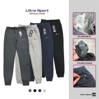 Quần nỉ lót lông và nỉ không xù thể thao nam bo gấu jogger ấm áp - không bai chảy - 3 túi khoá tiện lợi
