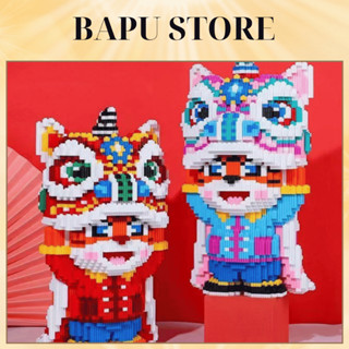 Đồ chơi lắp ráp tết thần tài hổ đầu lân 30 - 35cm hổ múa lân to đẹp Bapu Store