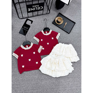 Đồ noel cho bé gái, váy noel cho bé gái,áo đỏ phối ren họa tiết nơ mix chân váy xếp tầng cho bé 8-22kg Moon Jonny Baby