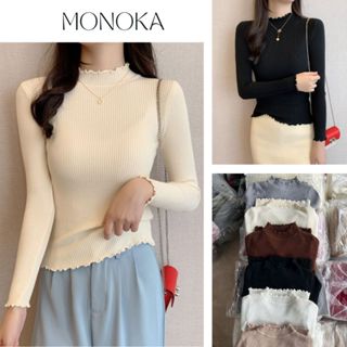 ( Quảng Châu ) Áo len cổ cao 3cm viền bèo dài tay ôm body nữ tính bánh bèo tiểu thư Áo giữ nhiệt mùa đông T830G MONOKA
