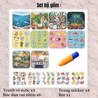 Đồ Chơi Cuốn sổ ma thuật, Tranh tô màu nước ma thuật 2in1 tự xoá kèm bộ bóc dán đa dạng chủ đề cho bé