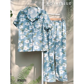 Đồ bộ mặc nhà dài pijama chất lụa mango mềm mát không nhăn, nhà Royal Blue