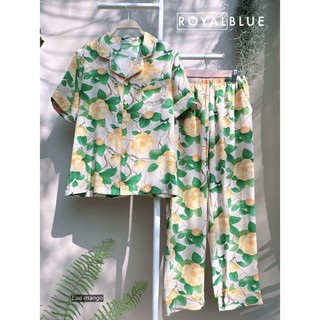 Đồ bộ mặc nhà dài pijama chất lụa mango mềm mát không nhăn, nhà Royal Blue