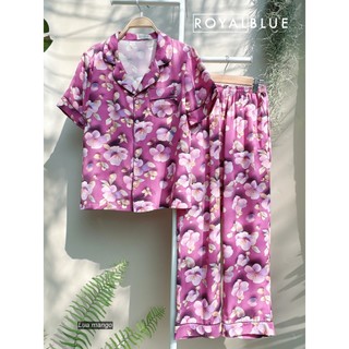 Đồ bộ mặc nhà dài pijama chất lụa mango mềm mát không nhăn, nhà Royal Blue