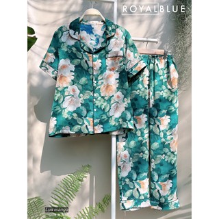 Đồ bộ mặc nhà dài pijama chất lụa mango mềm mát không nhăn, nhà Royal Blue