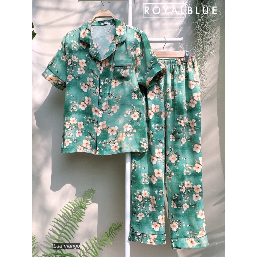 Đồ bộ mặc nhà dài pijama chất lụa mango mềm mát không nhăn, nhà Royal Blue