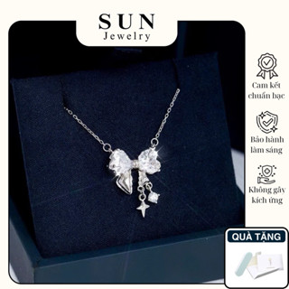  Dây Chuyền Hình Nơ To Đính Đá 100% Bạc S999 Nguyên Chất-SUN 