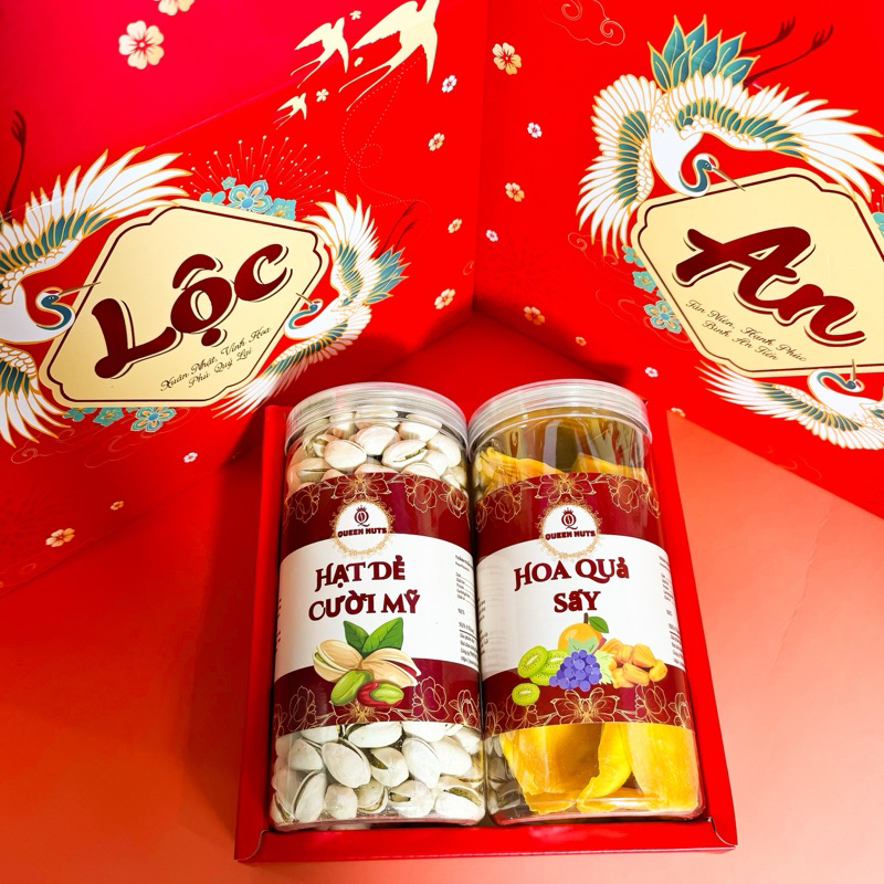  Set hộp quà tết hạt dinh dưỡng LỘC AN - Set 2 hộp macca dẻ cười hạt điều hạnh nhân quà tặng doanh nghiệp 