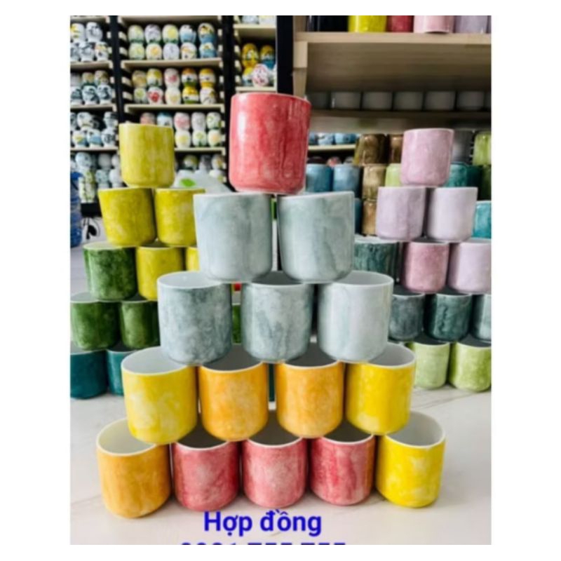 Cốc uống nước,chén trà Vân Đá ( dáng trụ 200ml ) - Gốm sứ Bát Tràng