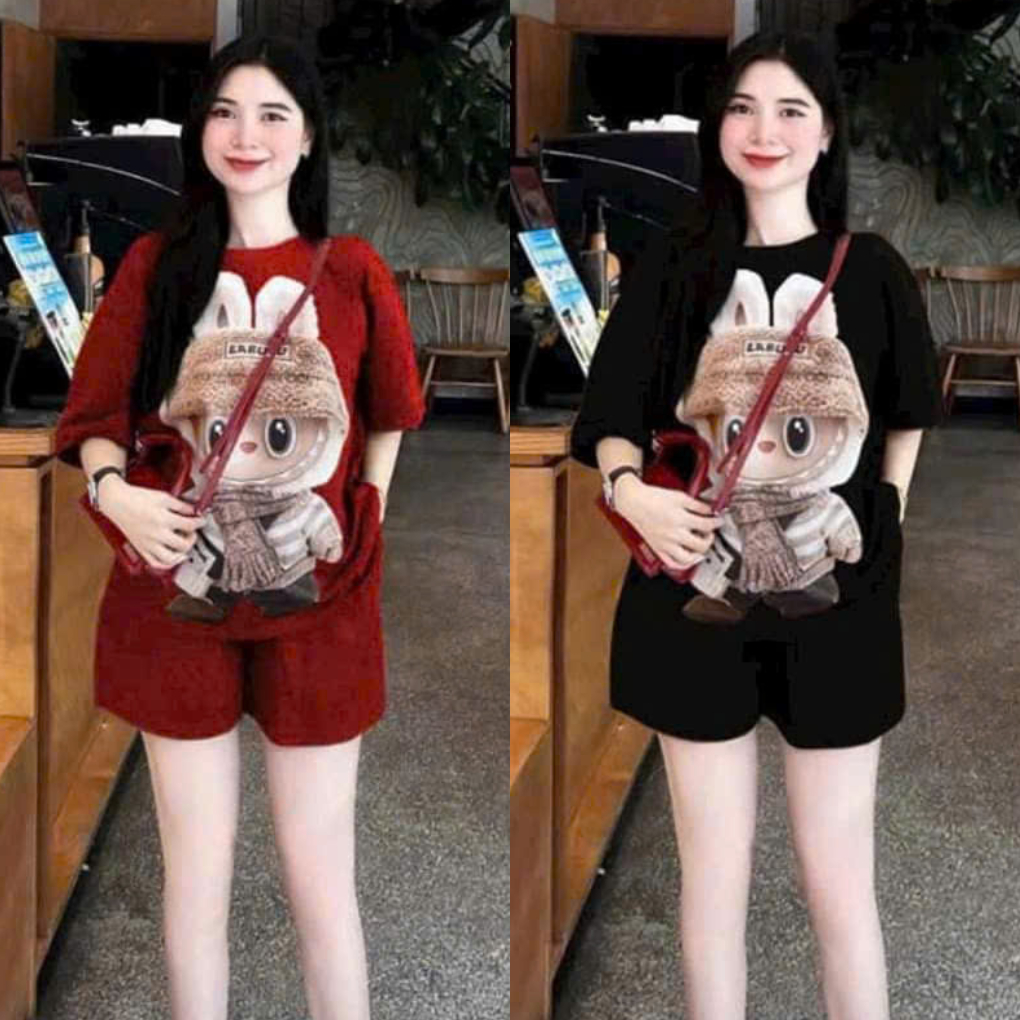 Set đồ nữ mặc nhà rẻ đẹp mùa hè bộ đùi nữ bộ quần áo nữ bigsize chất thun cotton in labuu đeo túi | BigBuy360 - bigbuy360.vn