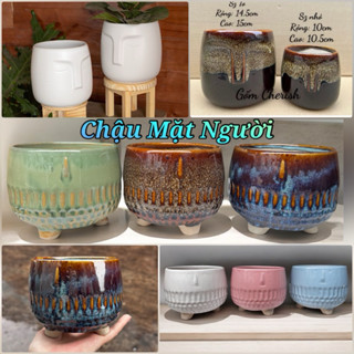 Chậu mặt người, men hoả biến lạ, trồng cây cảnh, bon sai sen đá xương rồng