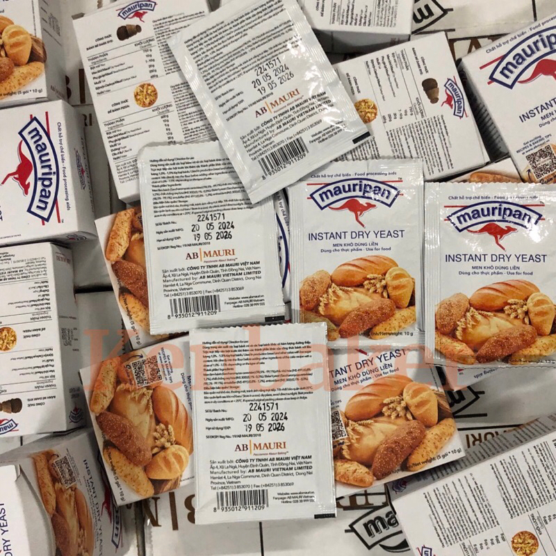 Men Nở, Men khô làm bánh mì, bánh bao Instant Mauripan 10g/ gói, 5 gói/hộp
