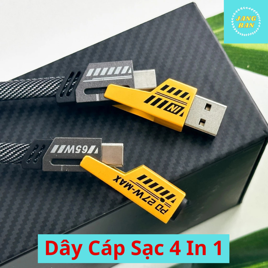 Cáp sạc nhanh 4 in 1, dây sạc 4 đầu tiện lơi: C to L 27W, C to C 60W, USB to C, USB to L, copy file