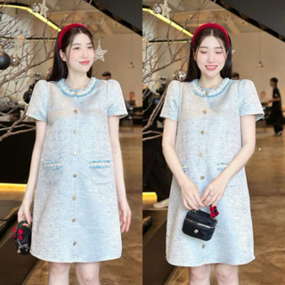 EVERMOM l Đầm bầu Harry dự tiệc vải gấm dạ cổ viền ngọc dáng suông