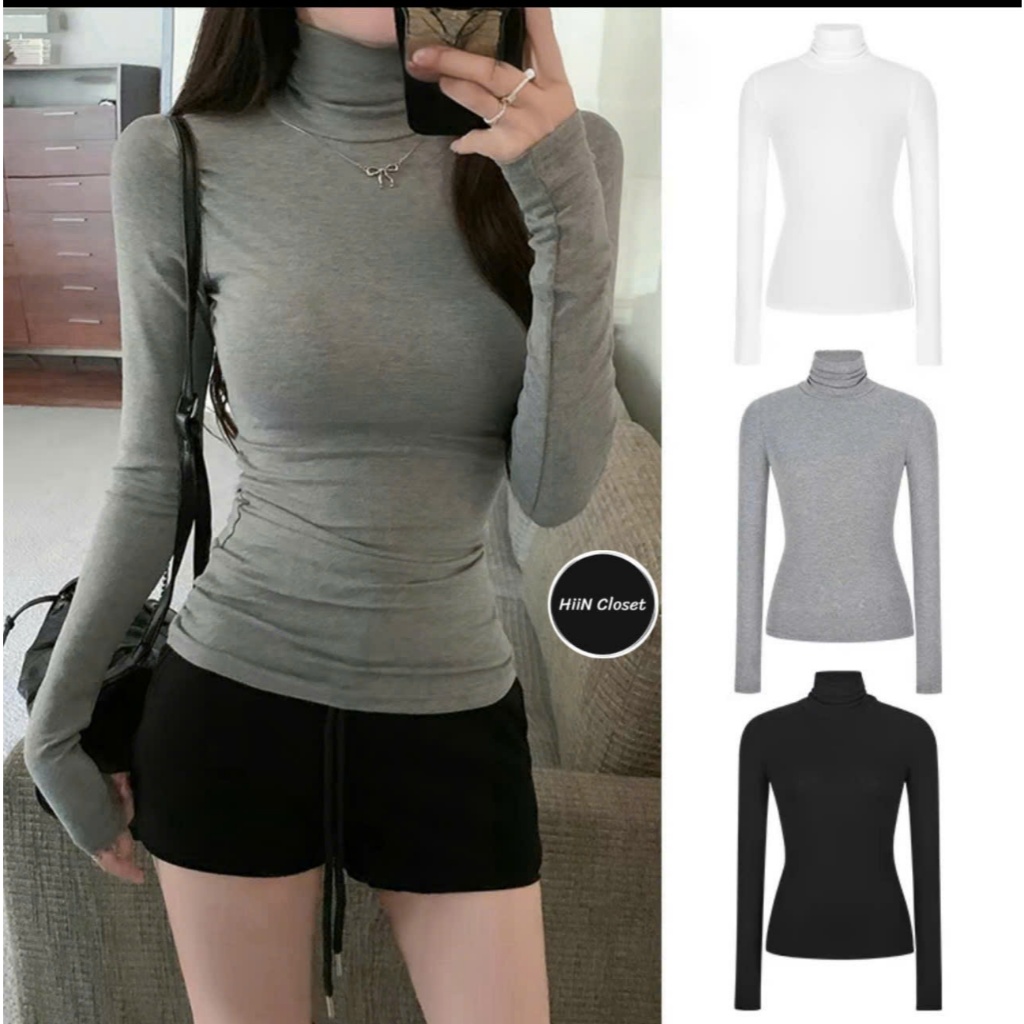 Áo thun cổ Lọ dài tay ôm body - Áo thun chất Bozip cổ lọ tôn dáng HiiNCloset - 113 | BigBuy360 - bigbuy360.vn