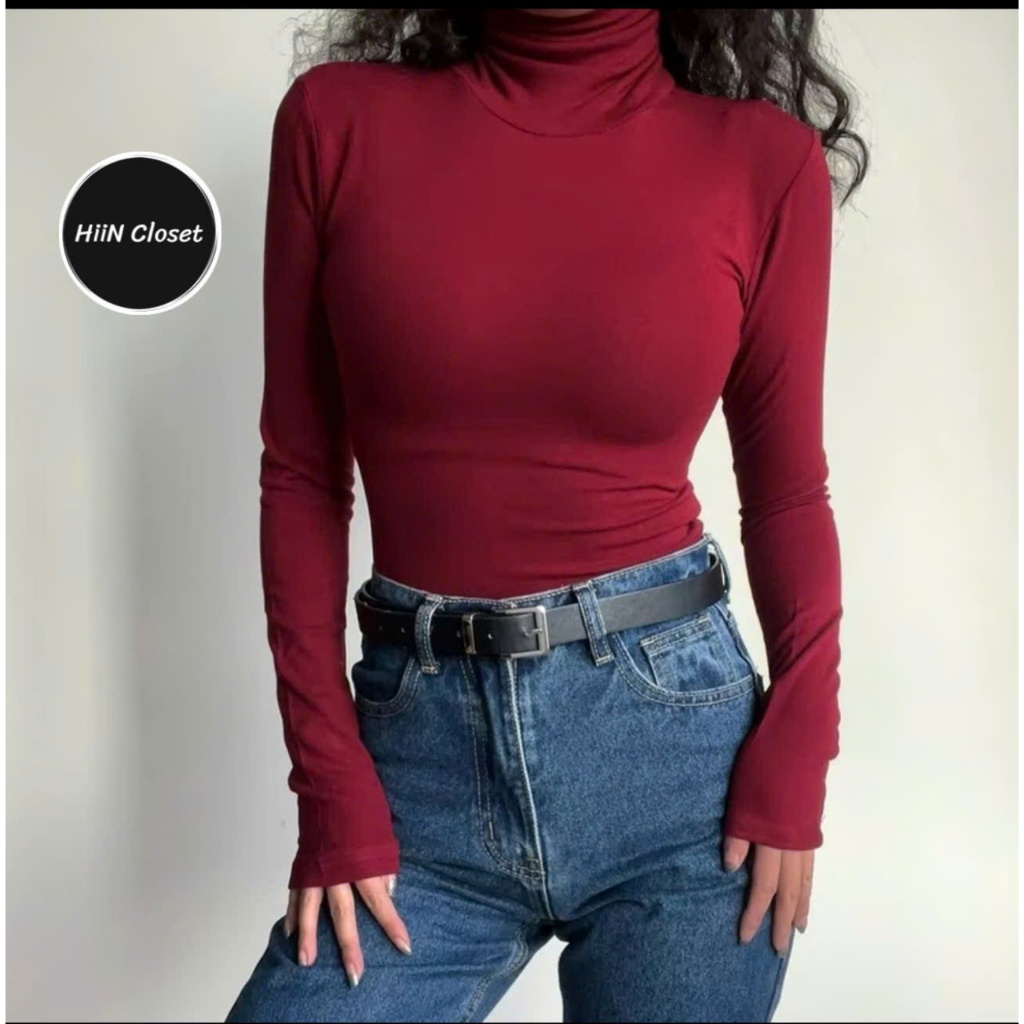 Áo thun cổ Lọ dài tay ôm body - Áo thun chất Bozip cổ lọ tôn dáng HiiNCloset - 113 | BigBuy360 - bigbuy360.vn