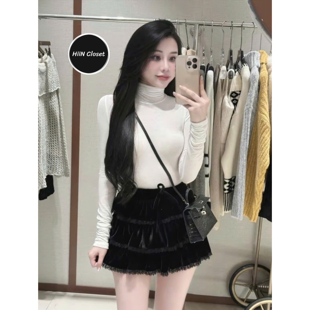 Áo thun cổ Lọ dài tay ôm body - Áo thun chất Bozip cổ lọ tôn dáng HiiNCloset - 113 | BigBuy360 - bigbuy360.vn