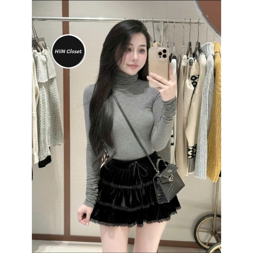 Áo thun cổ Lọ dài tay ôm body - Áo thun chất Bozip cổ lọ tôn dáng HiiNCloset - 113 | BigBuy360 - bigbuy360.vn