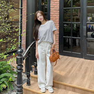 Quần Jean Suông Trắng Ống Rộng - Leda Quần Bò Ống Suông Trắng Kem Đen Xanh Xám