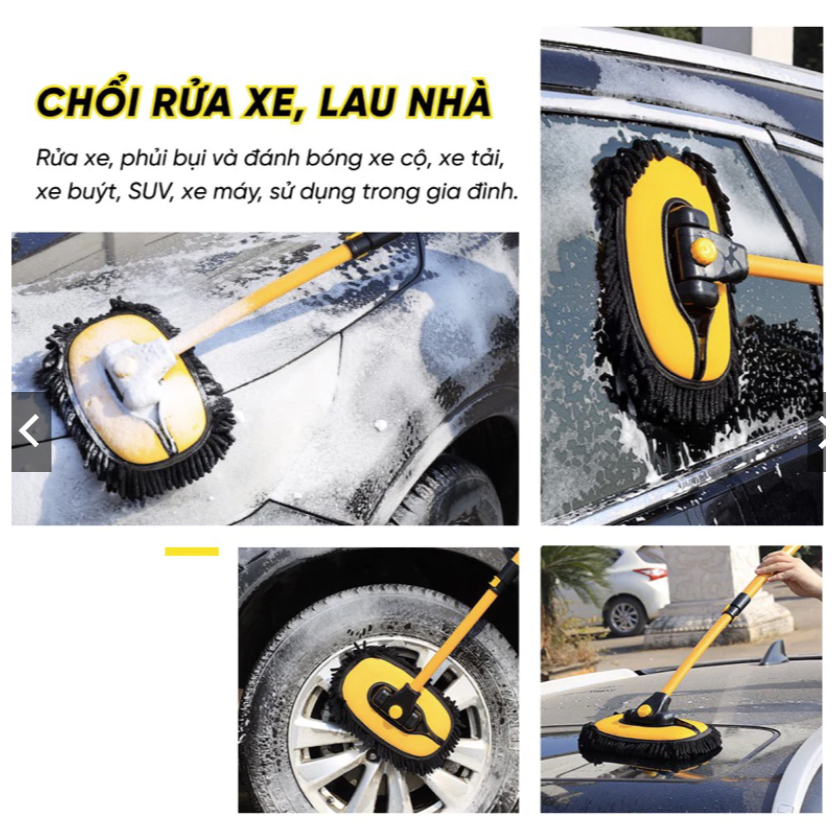 Chổi rửa xe ô tô đa năng có thể lau kính lau sàn nhà sợi mềm điều chỉnh được độ cong và độ dài tiện lợi
