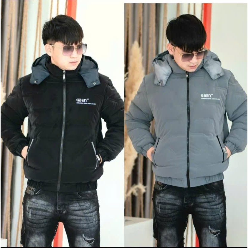 Áo Khoác Phao Nam Chất Vải  Nhung Tăm Bóng Trần Bông  Mũ Tháo Rời Menswear áo khoác áo  phao