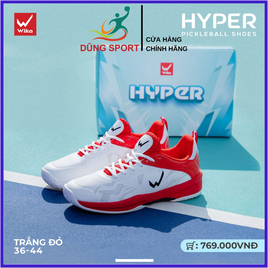 Giày Wika Hyper Nam Nữ Chính Hãng Màu Trắng Đỏ - Giày Chơi Pickleball, Bóng Chuyền, Cầu Lông, Bóng B