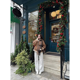 Áo khoác Lông Cừu Màu Nâu Viền Đai Da Khoá Kéo M.705 Form Rộng style Ulzzang