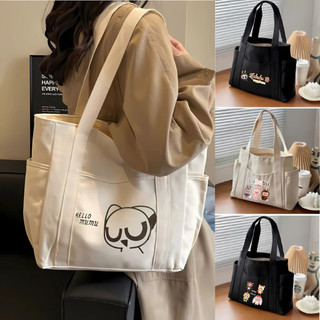 Túi tote túi vải canvas có ngăn phụ túi đeo vai đi học đi chơi thời trang Hàn Quốc đựng vừa khổ A4 laptop
