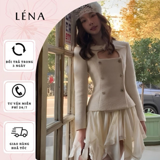 Set Áo Dạ Tweed Khoét Ngực Thắt Nơ Kèm Chân Váy Xoè Tiểu Thư Mặc Tết, Đi Chơi, Dự Tiệc Léna TW3086