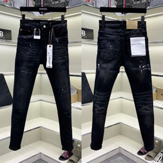 Quần Jean Nam Purple Skinny Khói Đậm Mài Mờ,Trơn Vảy Sơn Trắng,Hai mặt Dập Nhăn 3D 4Khuy Khắc Chữ