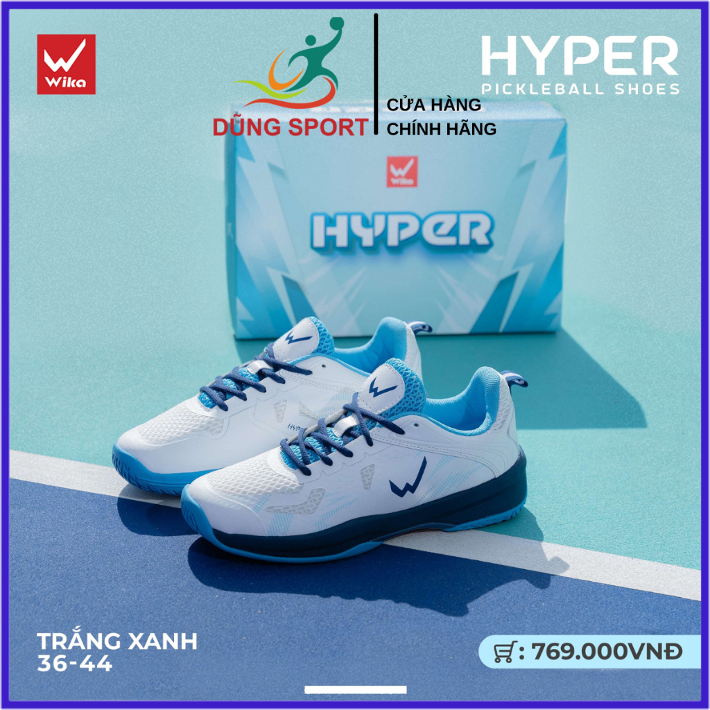 Giày Wika Hyper Nam Nữ Chính Hãng Màu Trắng Xanh - Giày Chơi Pickleball, Bóng Chuyền, Cầu Lông, Bóng