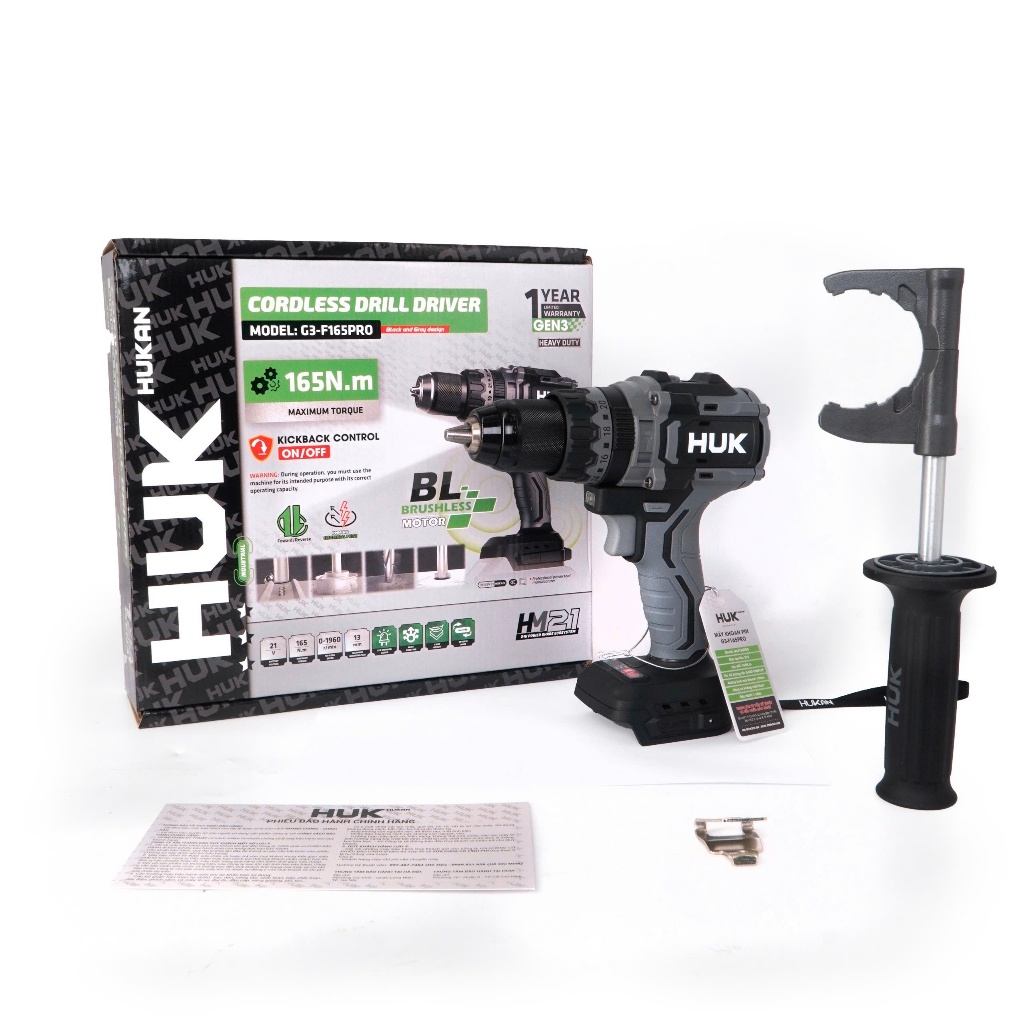 Thân máy khoan Hukan 13mm GEN 3 – G3-F165PRO,lực siết 165N.m, chân phổ thông, hàng chính hãng giá rẻ