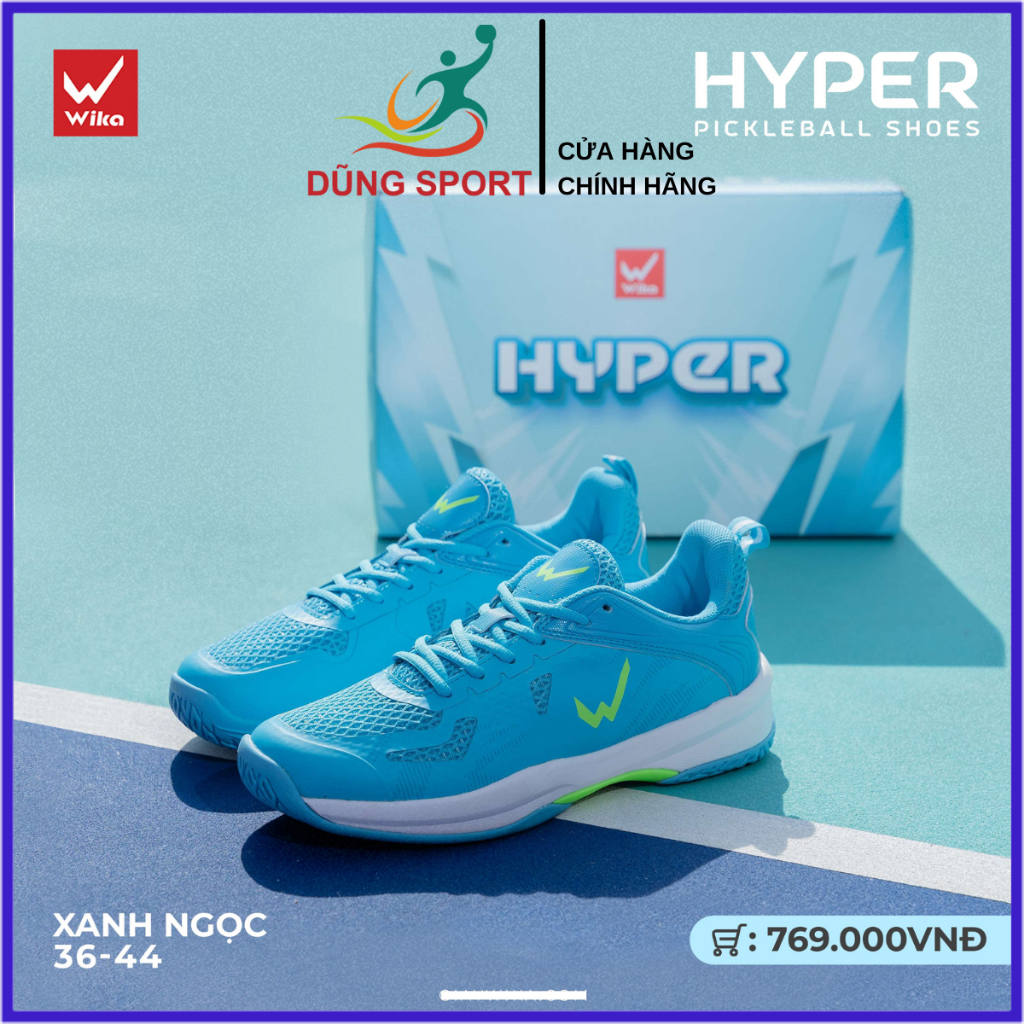 Giày Wika Hyper Nam Nữ Chính Hãng Màu Xanh Ngọc - Giày Chơi Pickleball, Bóng Chuyền, Cầu Lông, Bóng 