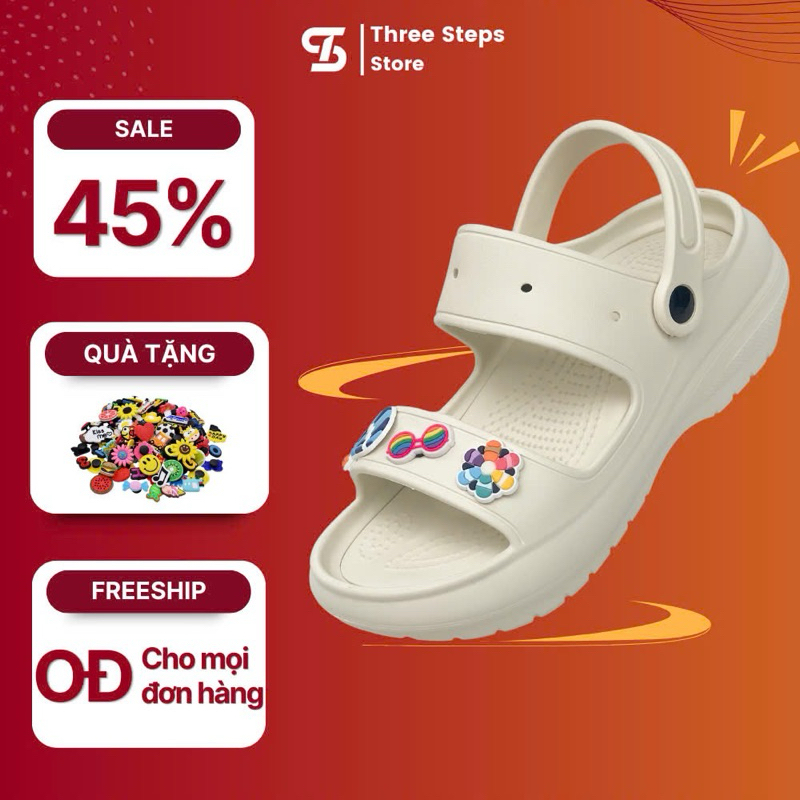 [TẶNG STICKER]Dép Crocs Sandal Classic Hai Quai Đế Nữ Đế Cao 7cm Cao cấp êm nhẹ thoáng khí [XTA02]