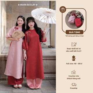 Áo Dài An Nhiên Tay Bồng Điểm Nơ Thiết Kế Có Bigsize Clay Clothing