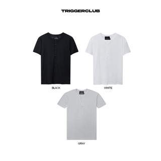 TRIGGER CLUB - Áo thun tay ngắn ôm body cổ trụ phối nút - TGC TURTLENECK WHITE/BLACK T - SHIRT