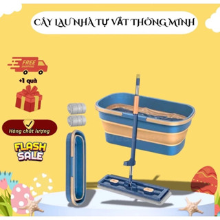 Bộ Chổi Lau Nhà tự vắt Kèm Chậu gấp gọn + 4 Miếng bông lau ( HÀNG LOẠI 1 ) NEW