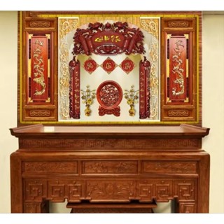 Tranh lụa dán tường - Mẫu tranh dán phòng thờ đẹp - Mang lại phúc khí bình an cho gia đình