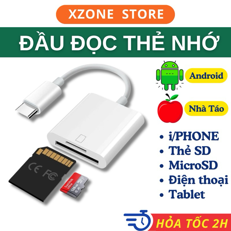 Đầu đọc thẻ Type C sang Thẻ nhớ SD, TF OTG Bộ Chuyển Đổi  thẻ nhớ Type C Cho Điện Thoại Máy Tính Bảng Laptop Đầu Đọc Thẻ