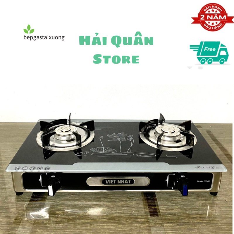 Bếp gas đôi Việt Nhật TD868 - Bếp gas đôi mặt kính - Mâm họng hợp kim