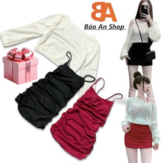 [SB8] Sét bộ nữ 2 món áo khoác len tay dài và Đầm ôm body có mút chất thun gân len 4 chiều Free Size dưới 54kg hot trend